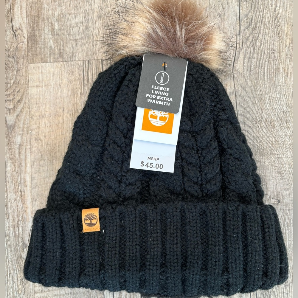 Timberland Black Fur Lined Beanie